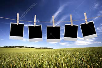 Disposable photo frames hanging in the rope