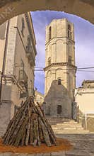 Octagonal bell tower of Saint Michael Archangel Sanctuary at Monte Sant`Angelo on Italy.