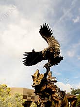 Bronze Eagle fighting a native American warrior sculpture in Santa Fe the Capitol city of New Mexico
