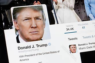 RIGA, LATVIA - February 02, 2017: President of United States of America Donald Trump Twitter profile.