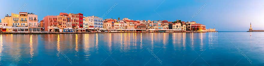 Old harbour at sunrise, Chania, Crete, Greece