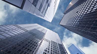 Seamless loop - Looking up at business buildings in downtown New York USA, video HD