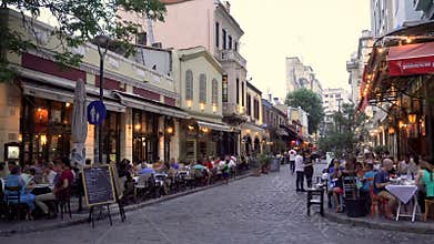 Thessaloniki, Greece Ladadika district crowd at restaurants.