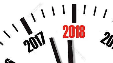 Animation of clock countdown from year 2017 to 2018. UltraHD 4K video.