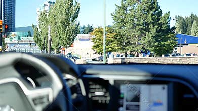 Soft focus on car dashboard while car driving