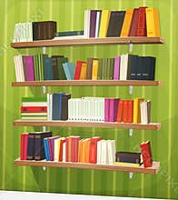 Cartoon Library Bookshelf On The Wall