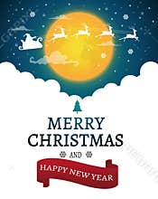 Christmas and New Years background with Santa claus on sky