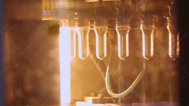 Bottle manufacturing process. Plastic manufacturing line. Plastic industry