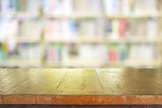 Empty table top on library blurred background