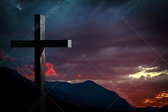 Jesus Christ cross at sunset