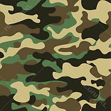Camouflage seamless pattern background. Classic clothing style masking camo repeat print. Green brown black olive colors