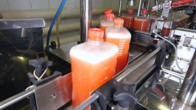 Liquid soap on automated production line.