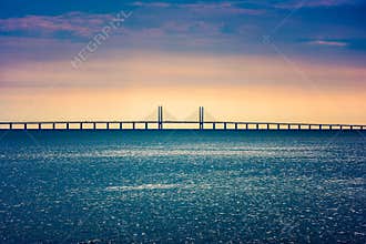 Oresund Bridge connecting Copenhagen Denmark and Malmo Sweden
