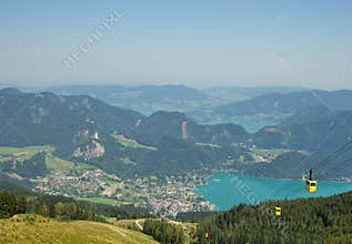 View of the lake of St. Wolfgang, Austria and the surrounding mountains