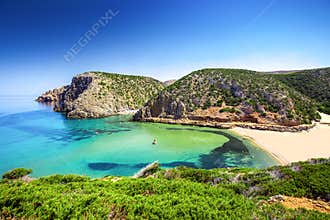 Cala Domestica beach, Costa Verde, Sardinia, Italy.