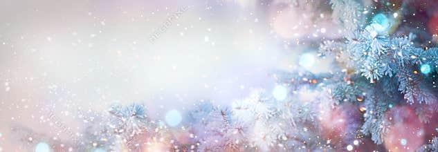 Winter tree holiday snow background
