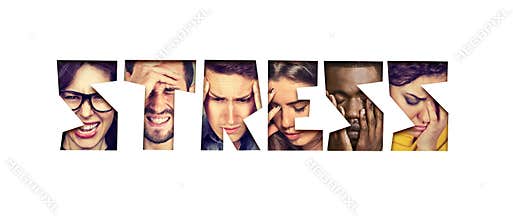 Word stress made of desperate unhappy group of people