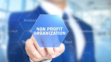 Non Profit Organization, Man Working on Holographic Interface, Visual Screen