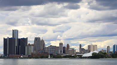 Timelapse of Detroit Skyline from Belle Isle day to night 4K