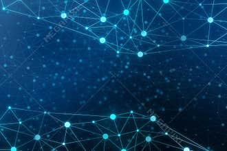 Abstract connected dots communication network on blue background