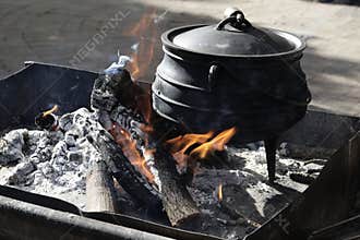 Cooking on an open fire in South Africa