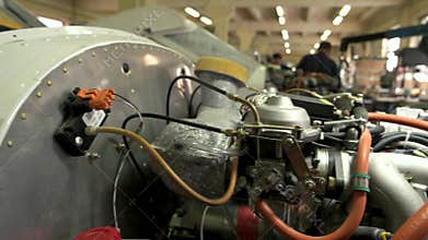 Aircraft engine close up.