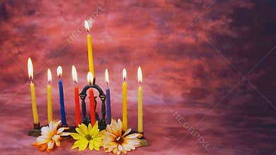 Lighting Hanukkah candles celebration