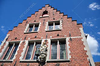 Traditional brick house in city of Bruges