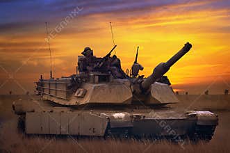 US tank Abrams A1M1 in military polygon
