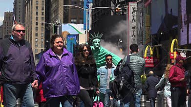 NEW YORK CITY - May: Pedestrians and traffic in Times Square in New York, NY. Times square is one of the world`s most popular attr