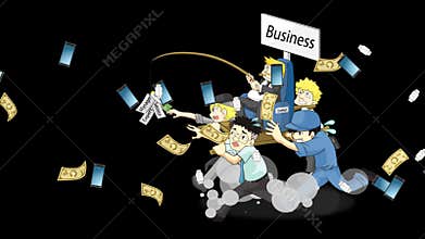 Animation cartoon of how wealthy business owner or CEO run business with salary man and office employee with incentives bonus