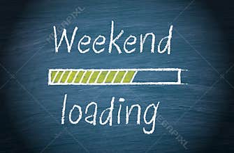 Weekend loading, blue chalkboard with text