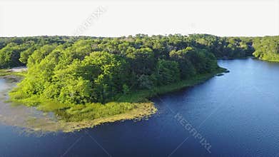 Aerial View of Beautiful Lake on Cape Cod During Summer