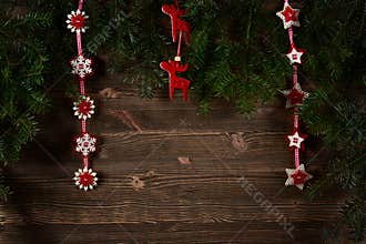 Old planks adorned with Christmas tree