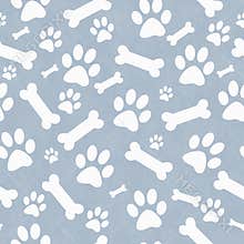 Blue and White Dog Paw Prints and Bones Tile Pattern Repeat Back