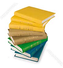 Stack of yellow, green and blue books