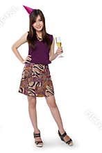 Party girl pose, full body on white