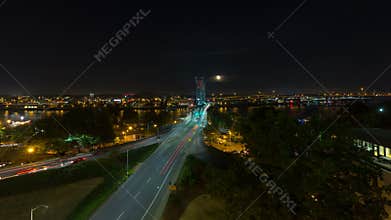 Ultra High Definition 4k Time Lapse of Long Exposure Auto Traffic Light Trails on Hawthorne Bridge in Portland OR at Night