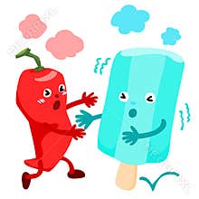 Hot chili pepper run to cold ice cream vector