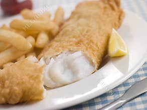 Fish and Chips with Lemon and Tomato Ketchup