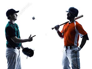 Men baseball players silhouette isolated