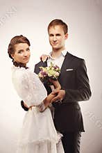 Portrait of young man and woman retro wedding