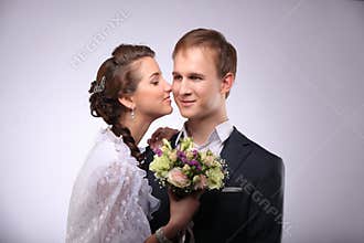 Portrait of young man and woman retro wedding