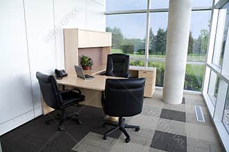 Clean office wide angle view.