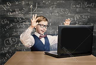 Kid Looking at Laptop, Child with Notebook, Little Boy Formula
