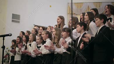 BELARUS, MINSK - 8 APRIL, 2015: Children's choir concert in the Belarusian Philharmonic