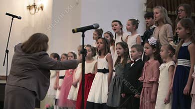 BELARUS, MINSK - 8 APRIL, 2015: Children's choir concert in the Belarusian Philharmonic