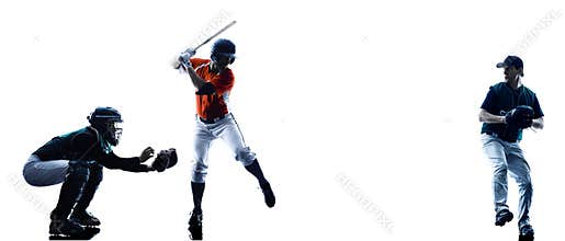 Men baseball players silhouette isolated