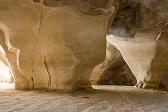 Huge limestone pillars at underground caves, Beit Govrin, Israel