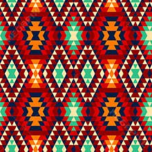 Colorful red yellow blue and black aztec ornaments geometric ethnic seamless pattern, vector